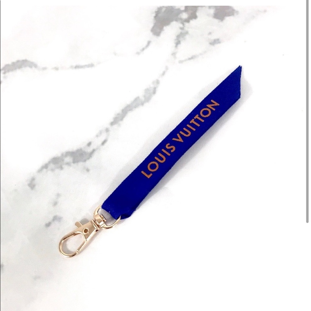 Louis Vuitton keychain blue authentic ribbon